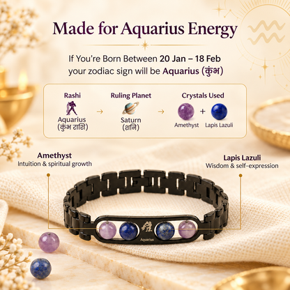 Aquarius Zodiac Metal Bracelet with Free Raw Selenite Plate