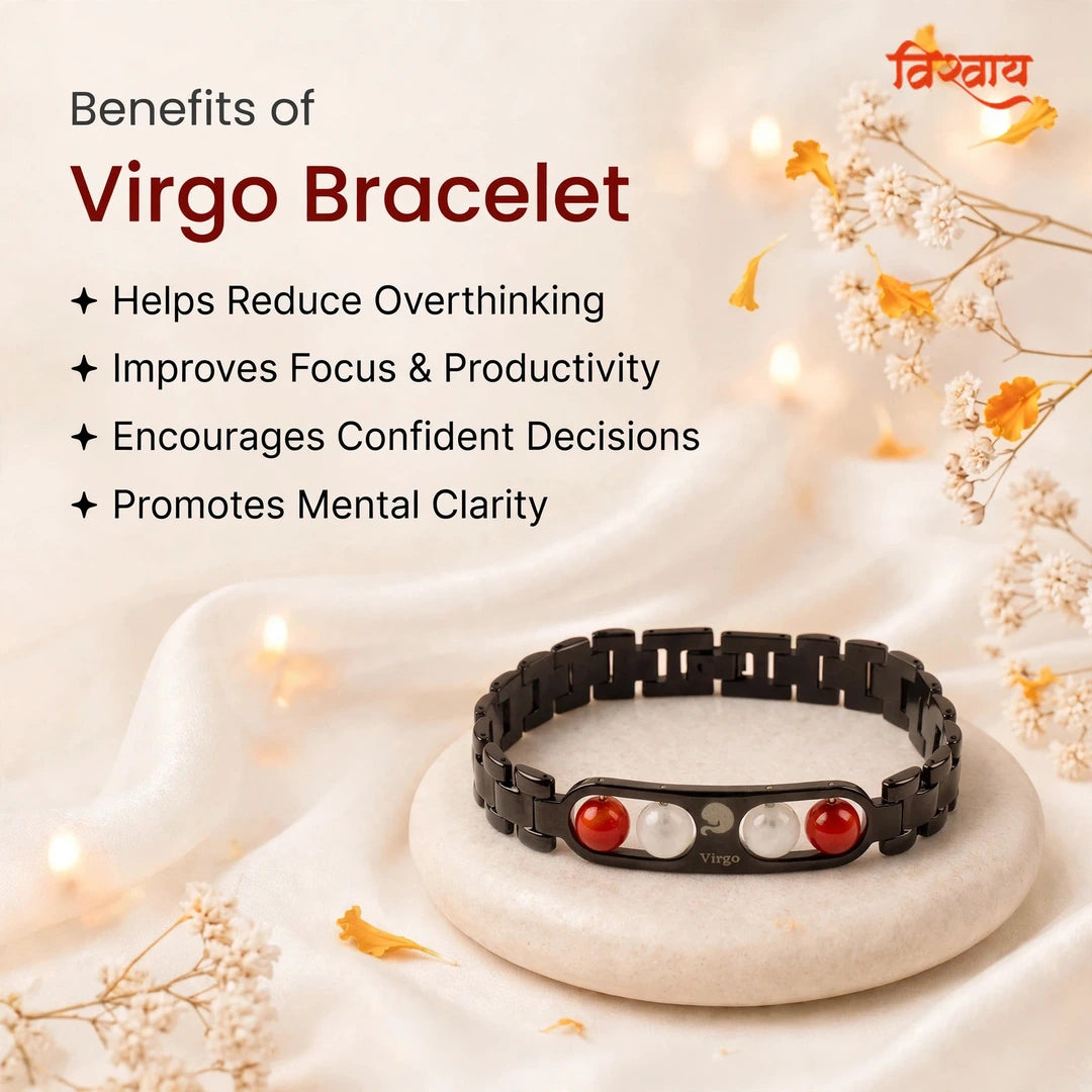 Virgo Zodiac Metal Bracelet with Free Raw Selenite Plate