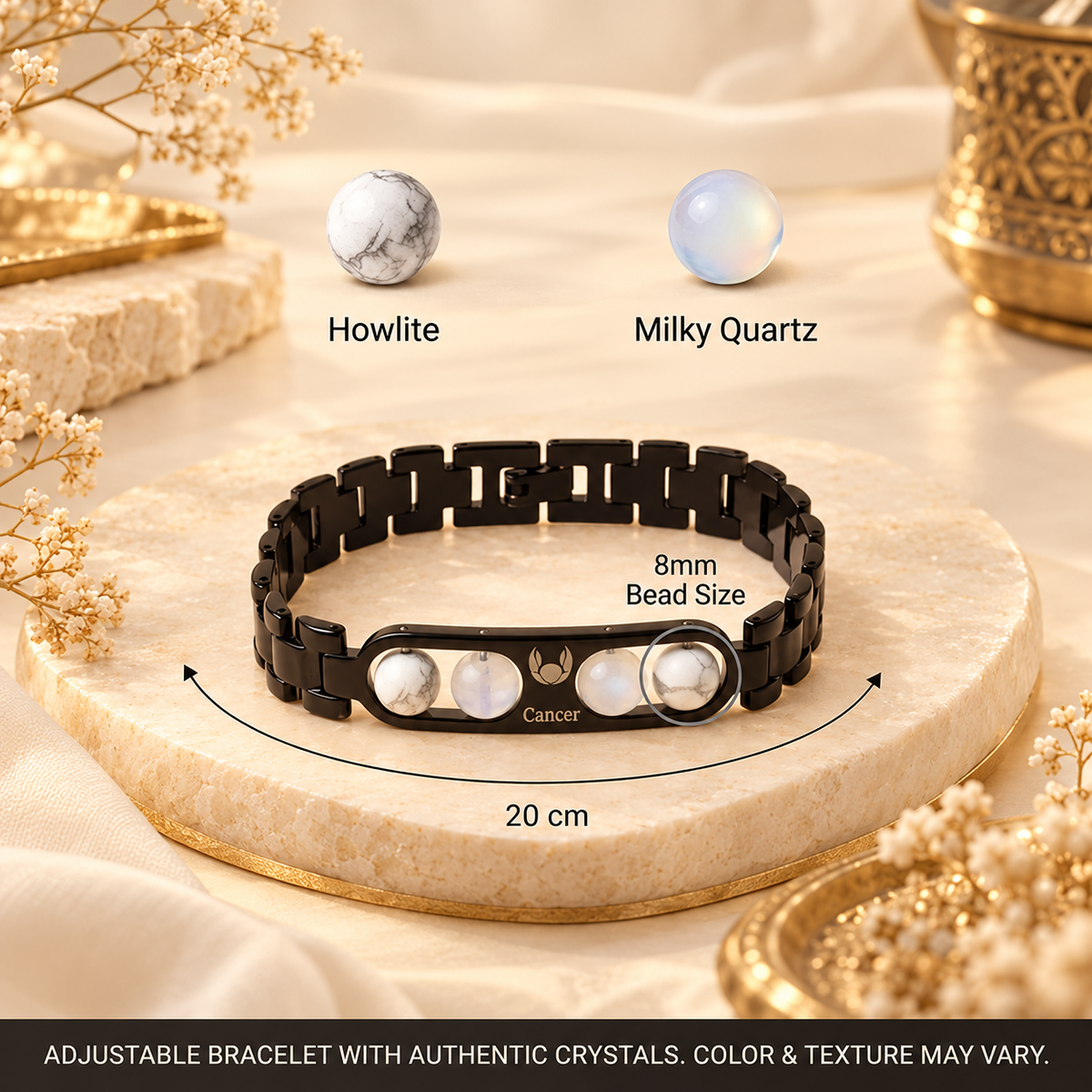 Cancer Zodiac Metal Bracelet with Free Raw Selenite Plate