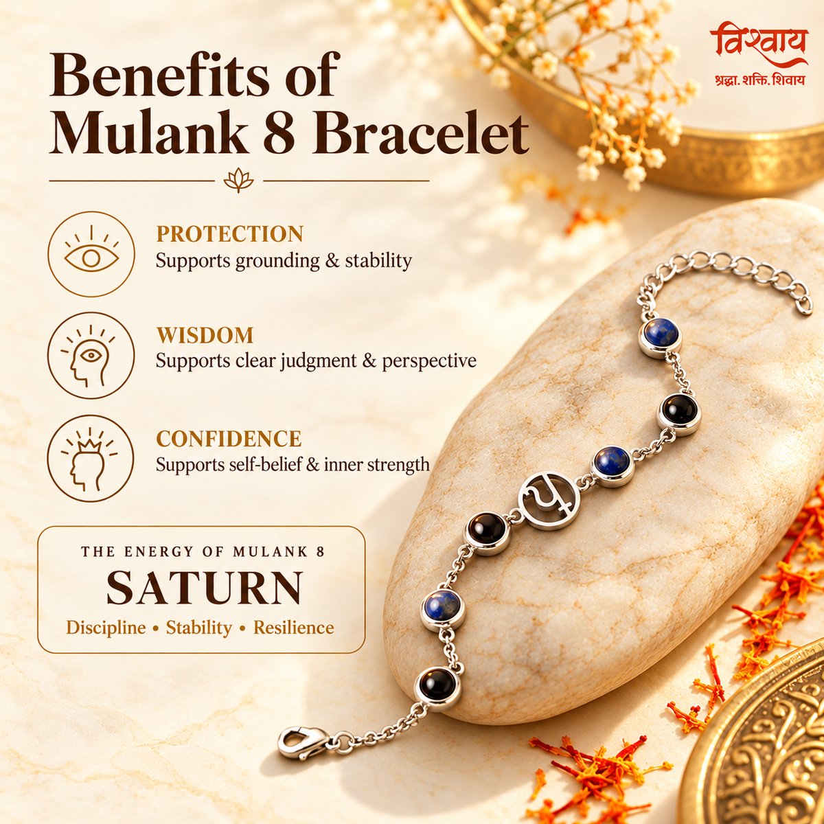 Mulank 8 Shani Crystal Bracelet with FREE Raw Selenite Plate