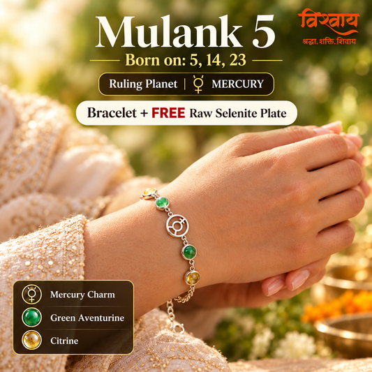 Mulank 5 Budh Crystal Bracelet with FREE Raw Selenite Plate