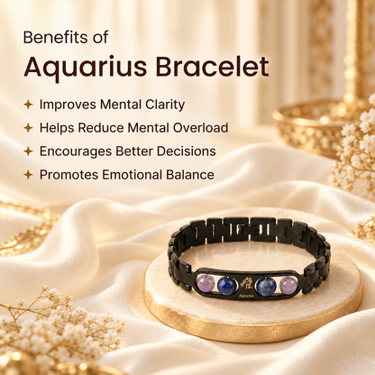 Aquarius Zodiac Metal Bracelet with Free Raw Selenite Plate