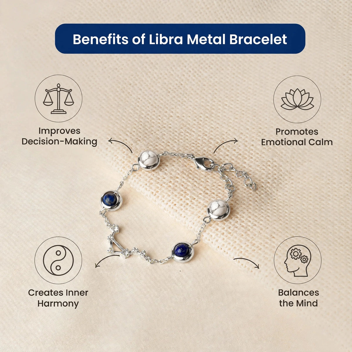 Libra Zodiac Constellation Bracelet for Women with Free Selenite Plate — Inspired by the Libra Constellation, Crafted for Libra Energy