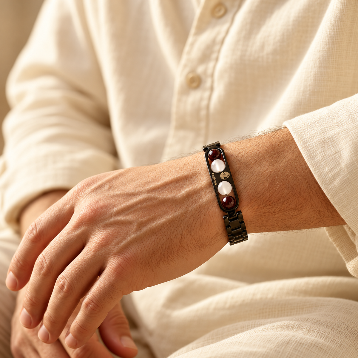 Capricorn Zodiac Metal Bracelet with Free Raw Selenite Plate