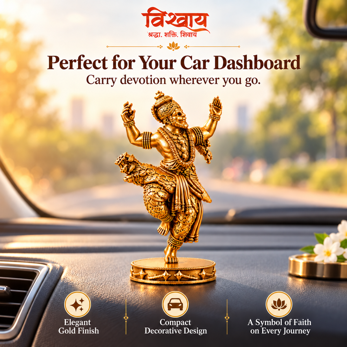 Gold Plated Divya Nritya Hanuman Murti for Home, Car & Office