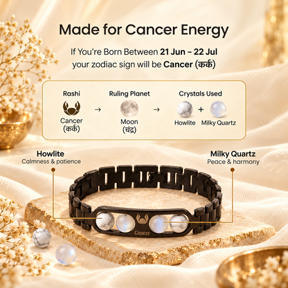 Cancer Zodiac Metal Bracelet with Free Raw Selenite Plate