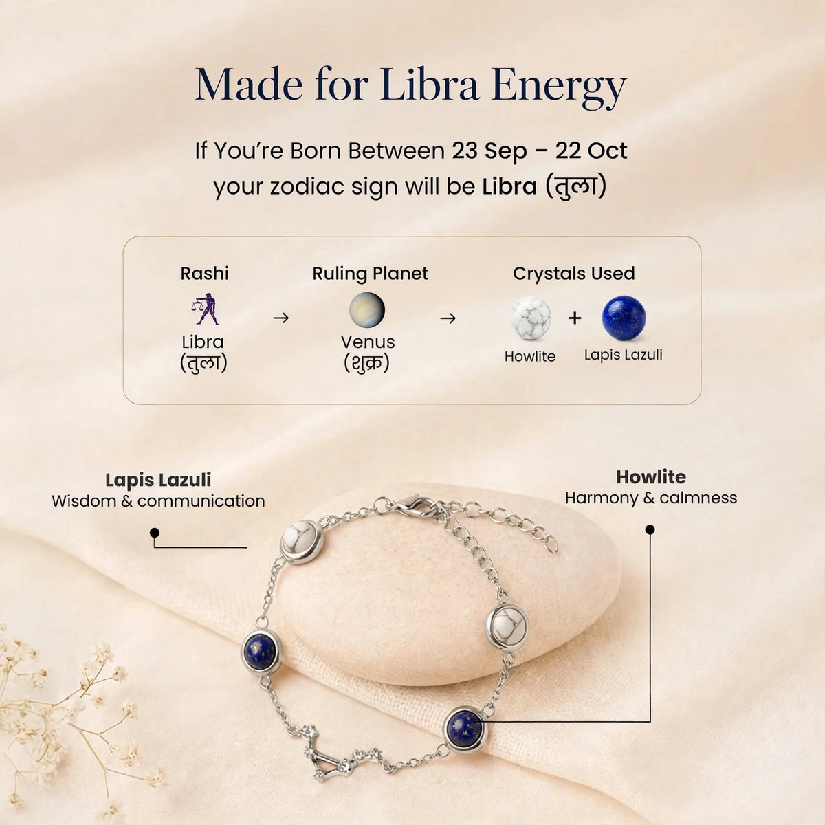 Libra Zodiac Constellation Bracelet for Women with Free Selenite Plate — Inspired by the Libra Constellation, Crafted for Libra Energy