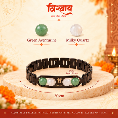 Gemini Zodiac Metal Bracelet with Free Raw Selenite Plate