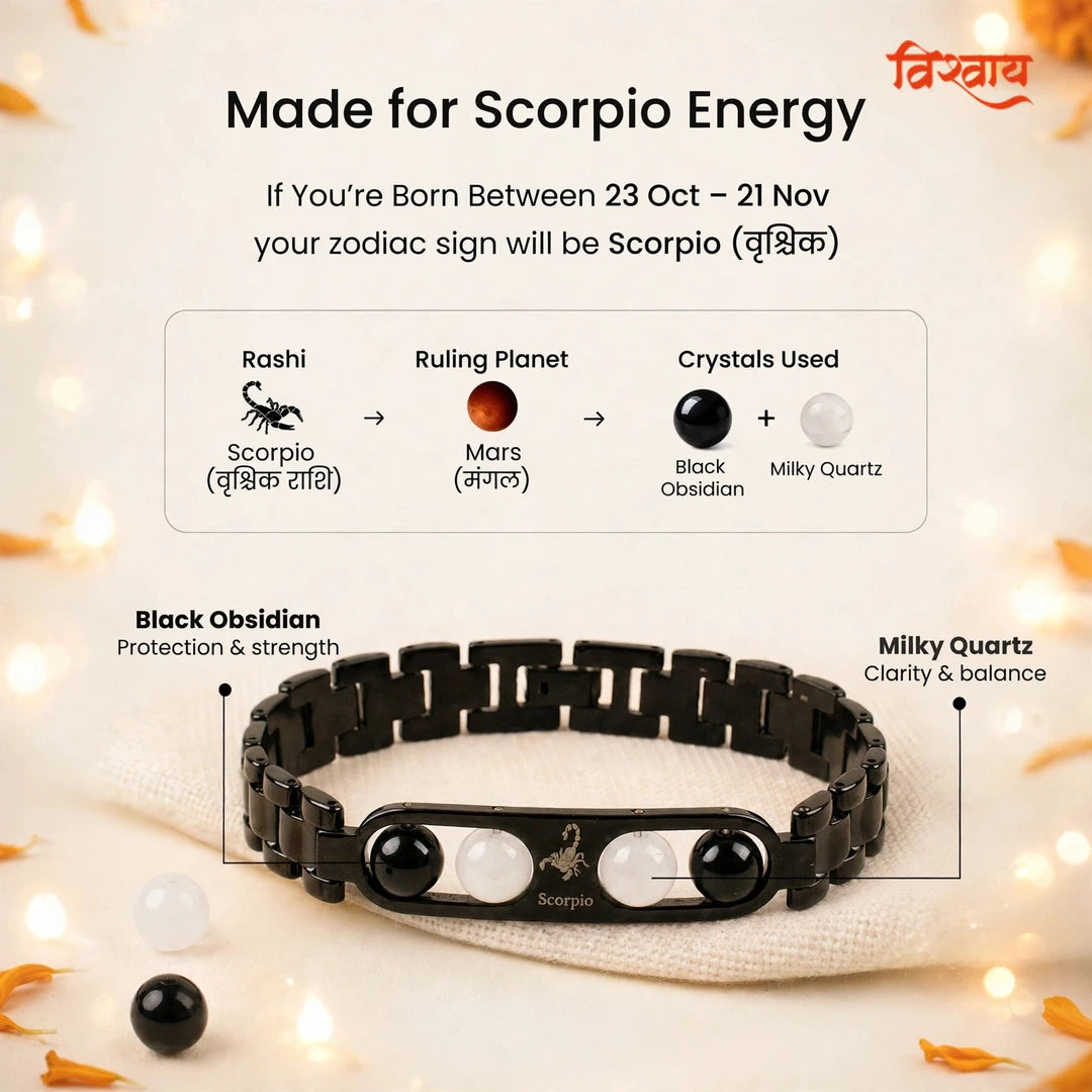 Scorpio Zodiac Metal Bracelet with Free Raw Selenite Plate