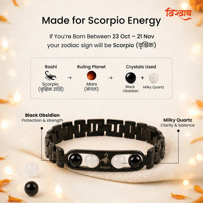 Scorpio Zodiac Metal Bracelet with Free Raw Selenite Plate