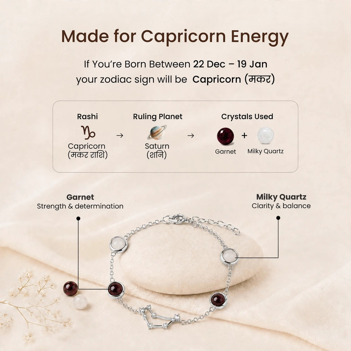 Capricorn Zodiac Constellation Bracelet for Women with Free Selenite Plate — Inspired by the Capricorn Constellation, Crafted for Capricorn Energy