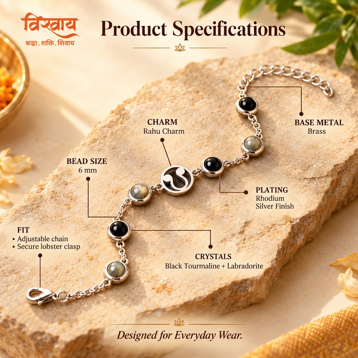 Mulank 4 Rahu Crystal Bracelet with FREE Raw Selenite Plate