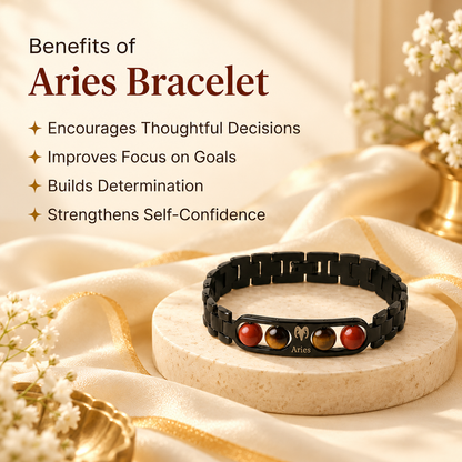 Aries Zodiac Metal Bracelet with Free Raw Selenite Plate