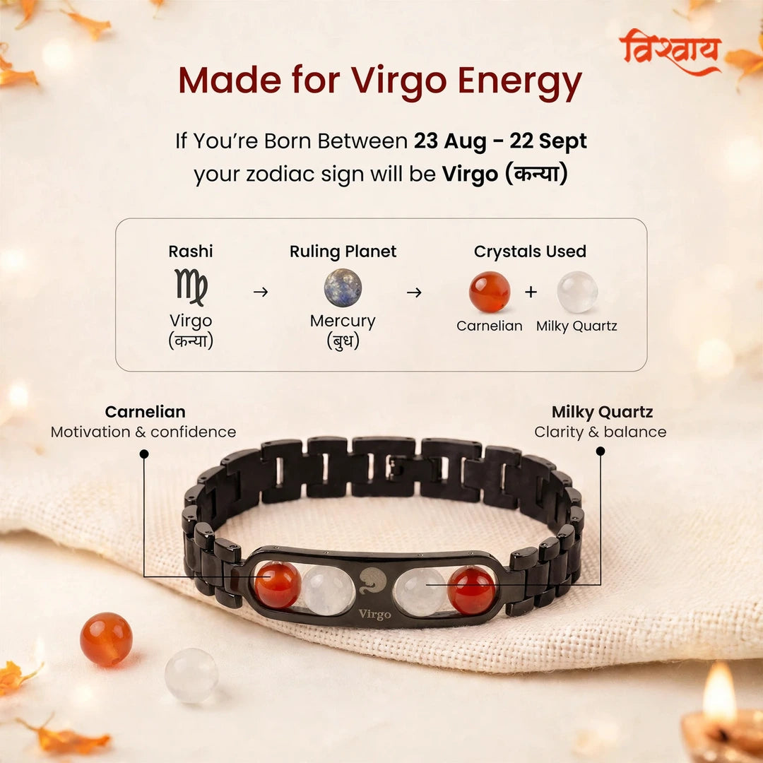 Virgo Zodiac Metal Bracelet with Free Raw Selenite Plate