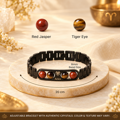 Aries Zodiac Metal Bracelet with Free Raw Selenite Plate