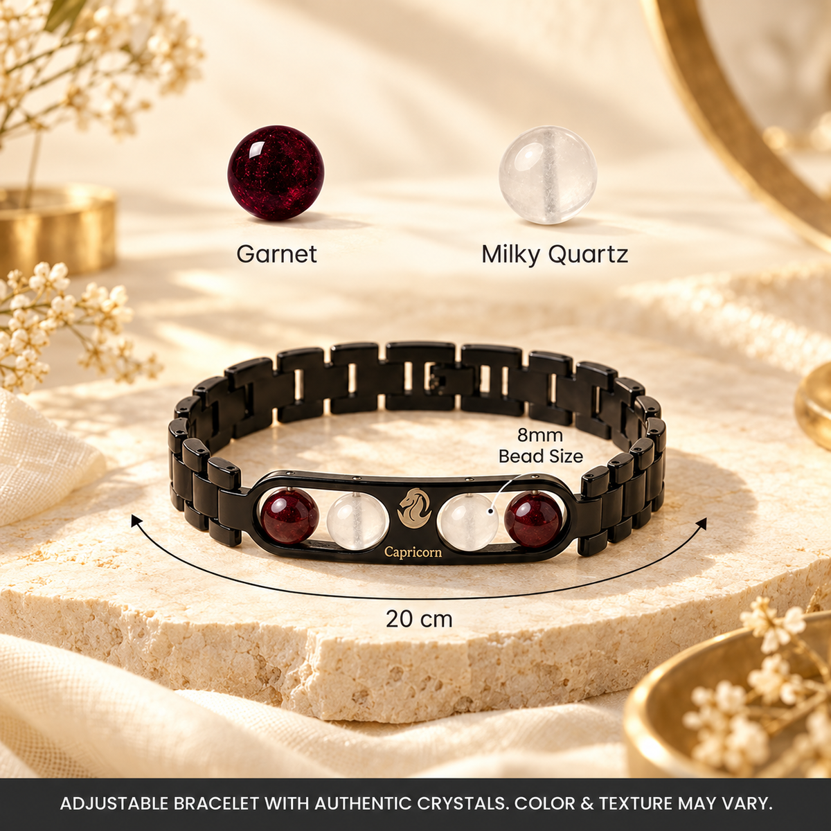 Capricorn Zodiac Metal Bracelet with Free Raw Selenite Plate