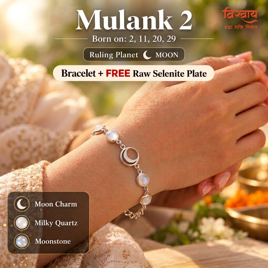 Mulank 2 Moon Crystal Bracelet with FREE Raw Selenite Plate
