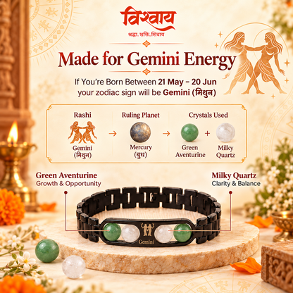 Gemini Zodiac Metal Bracelet with Free Raw Selenite Plate
