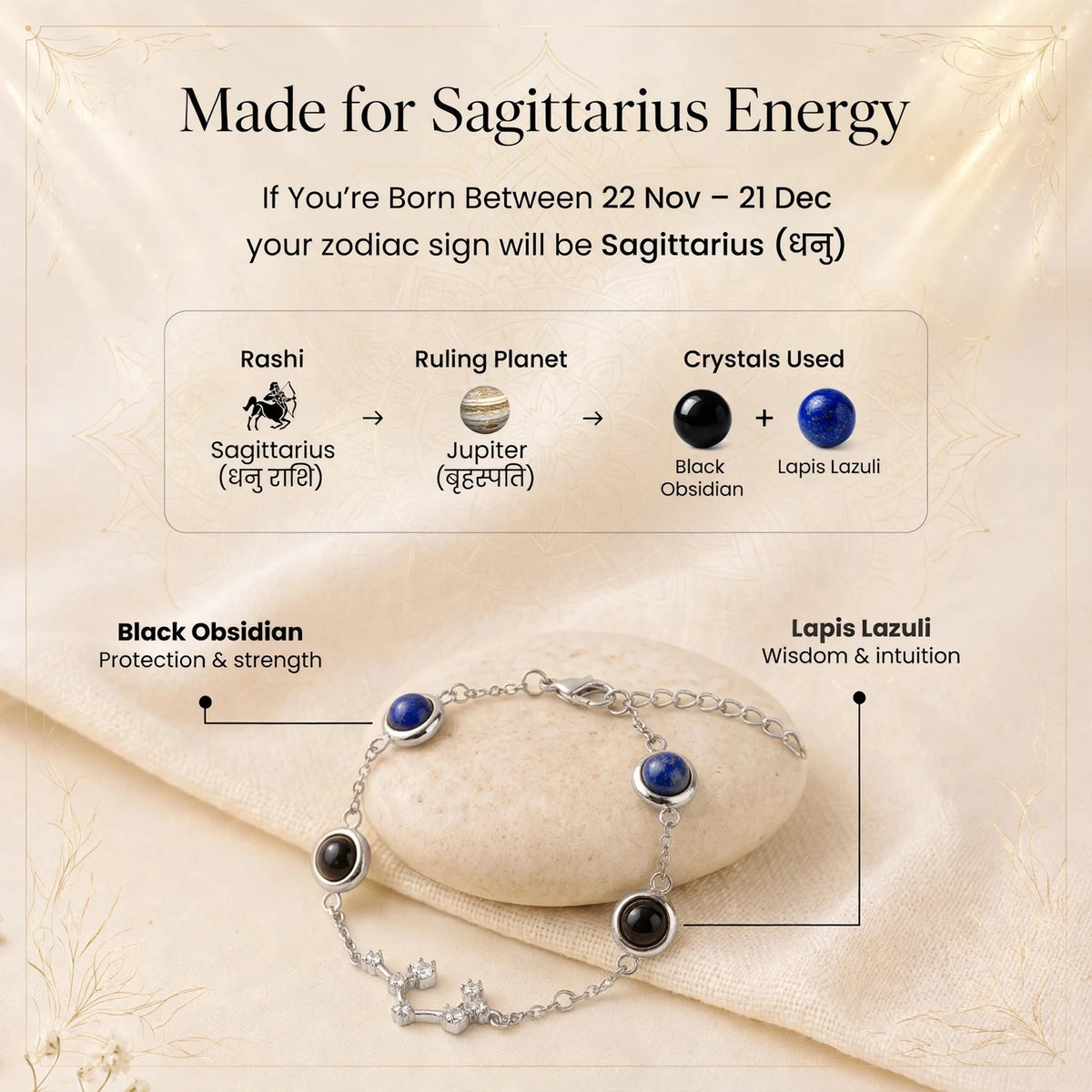 Sagittarius Zodiac Constellation Bracelet for Women with Free Selenite Plate — Inspired by the Sagittarius Constellation, Crafted for Sagittarius Energy