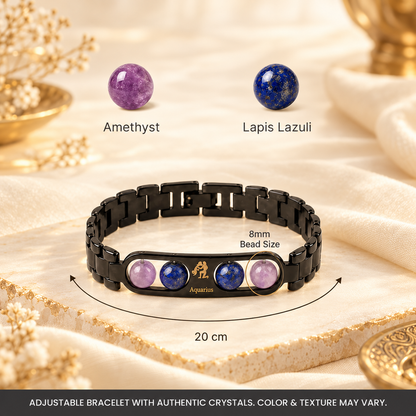 Aquarius Zodiac Metal Bracelet with Free Raw Selenite Plate
