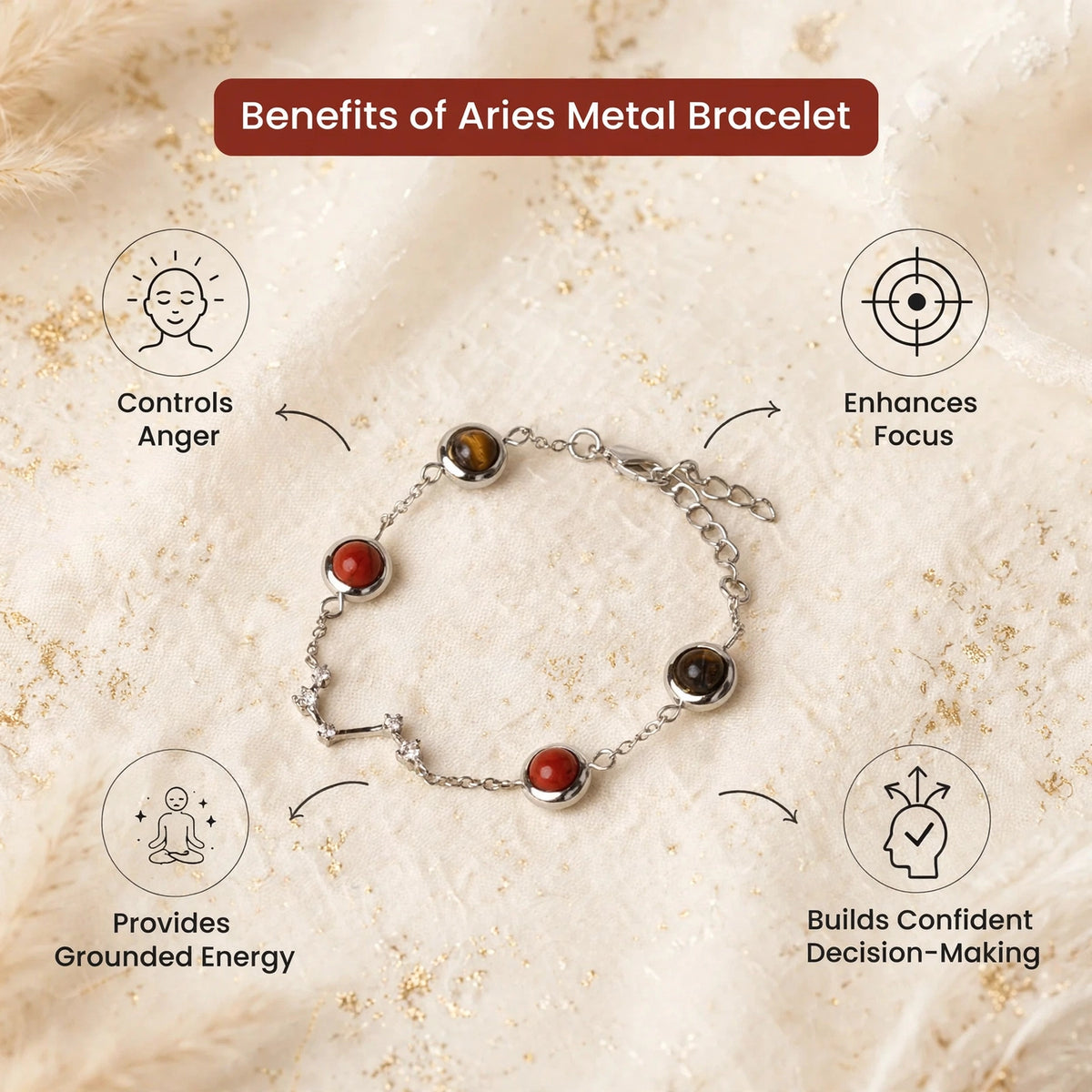 Aries Zodiac Constellation Bracelet for Women with Free Selenite Plate — Inspired by the Aries Constellation, Crafted for Aries Energy