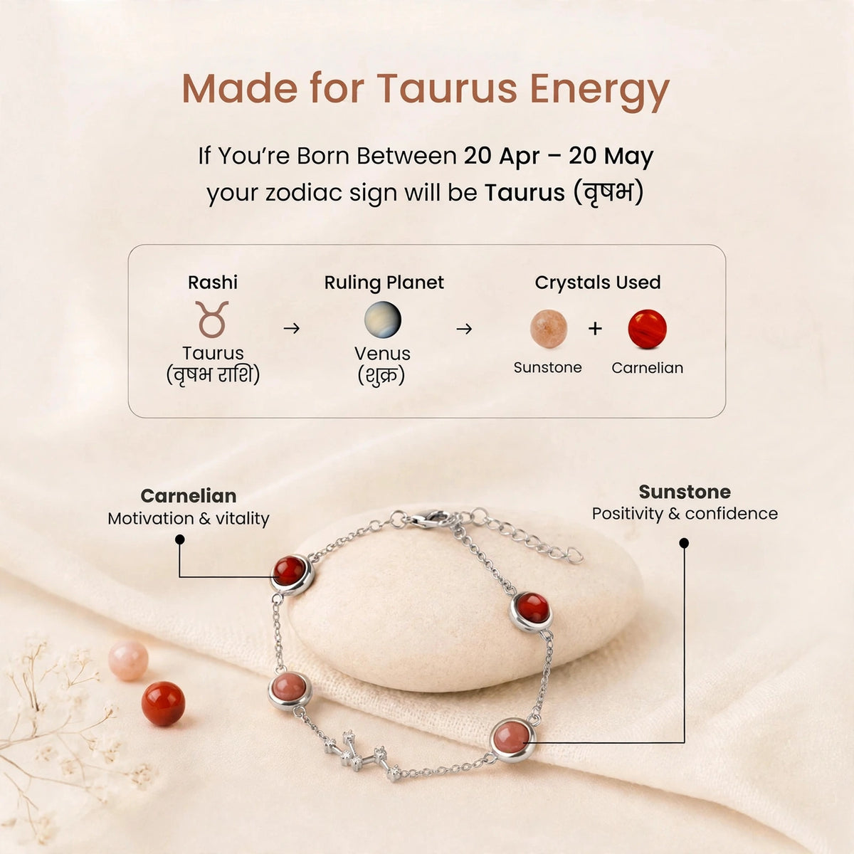 Taurus Zodiac Constellation Bracelet for Women with Free Selenite Plate — Inspired by the Taurus Constellation, Crafted for Taurus Energy