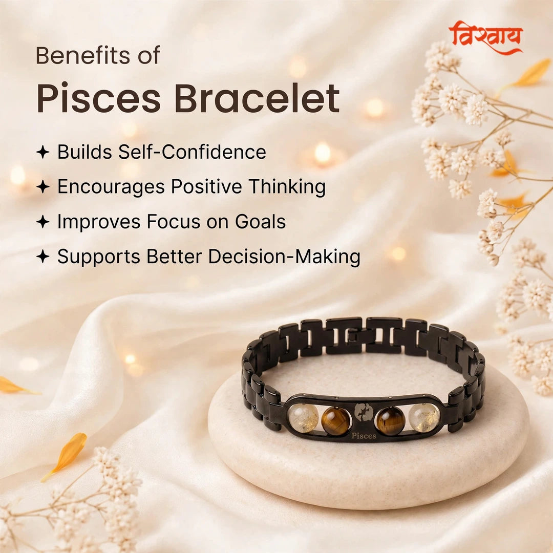 Pisces Zodiac Metal Bracelet with Free Raw Selenite Plate