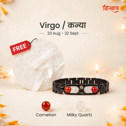 Virgo Zodiac Metal Bracelet with Free Raw Selenite Plate