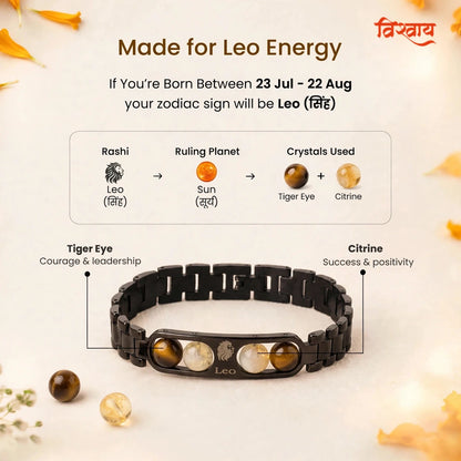Leo Zodiac Metal Bracelet with Free Raw Selenite Plate