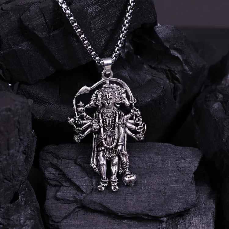 Silver‑Plated Panchmukhi Hanuman Pendant