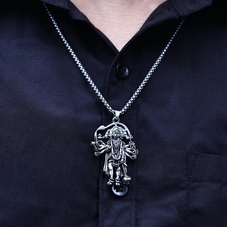 Silver‑Plated Panchmukhi Hanuman Pendant