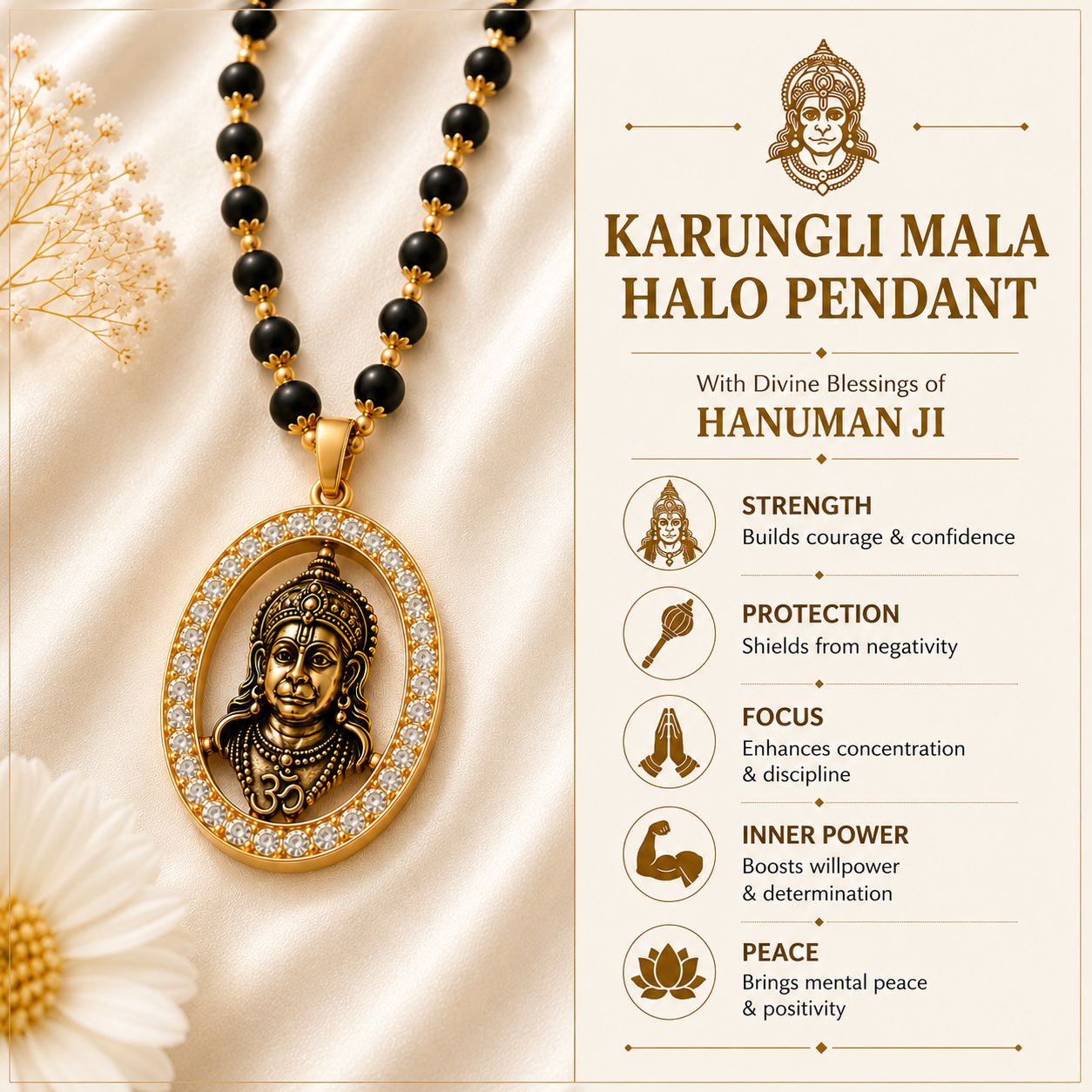Hanuman Ji Halo Pendant in Original Karungali Wood
