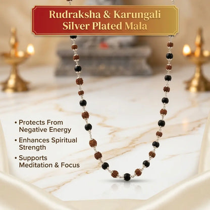 Silver Plated Rudraksha & Karungali Mala | Double Spiritual Power