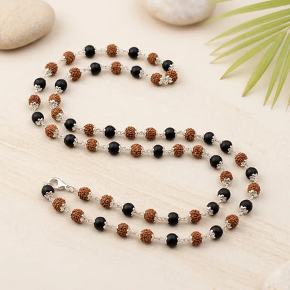 Silver Plated Rudraksha & Karungali Mala | Double Spiritual Power