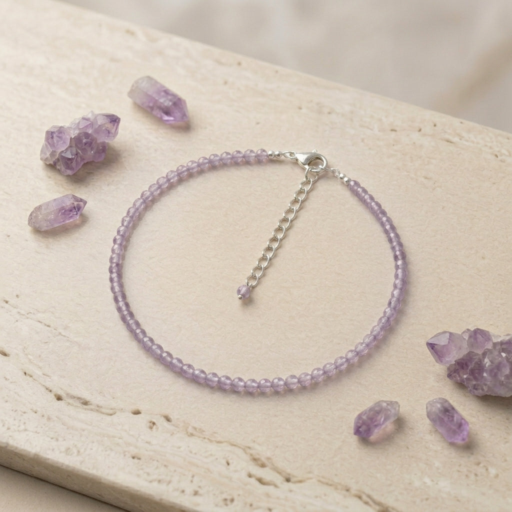 Natural Amethyst Beads Anklet | Calm, Peace &amp; Positive Energy