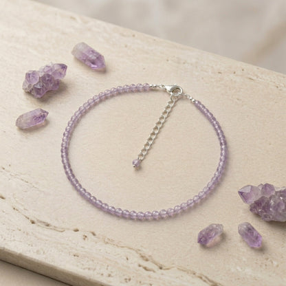 Natural Amethyst Beads Anklet | Calm, Peace &amp; Positive Energy