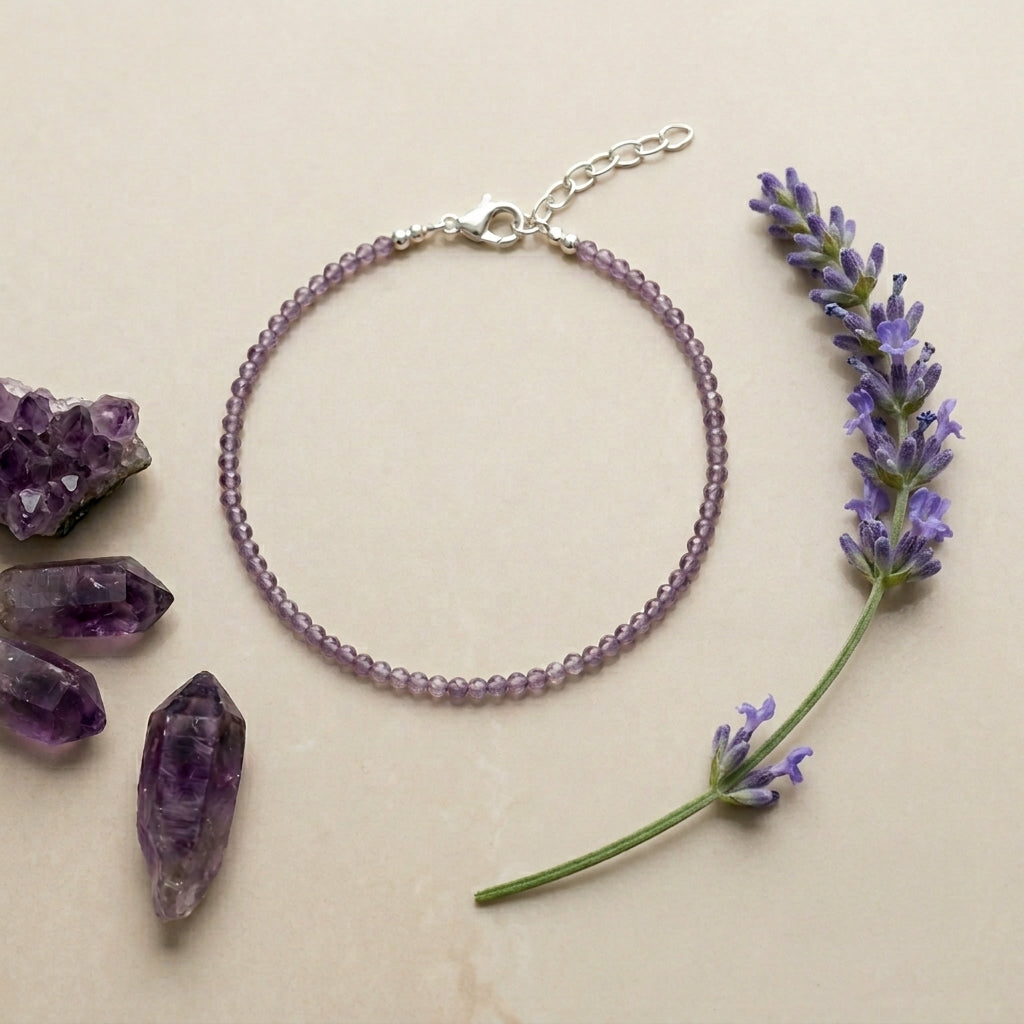 Natural Amethyst Beads Anklet | Calm, Peace &amp; Positive Energy