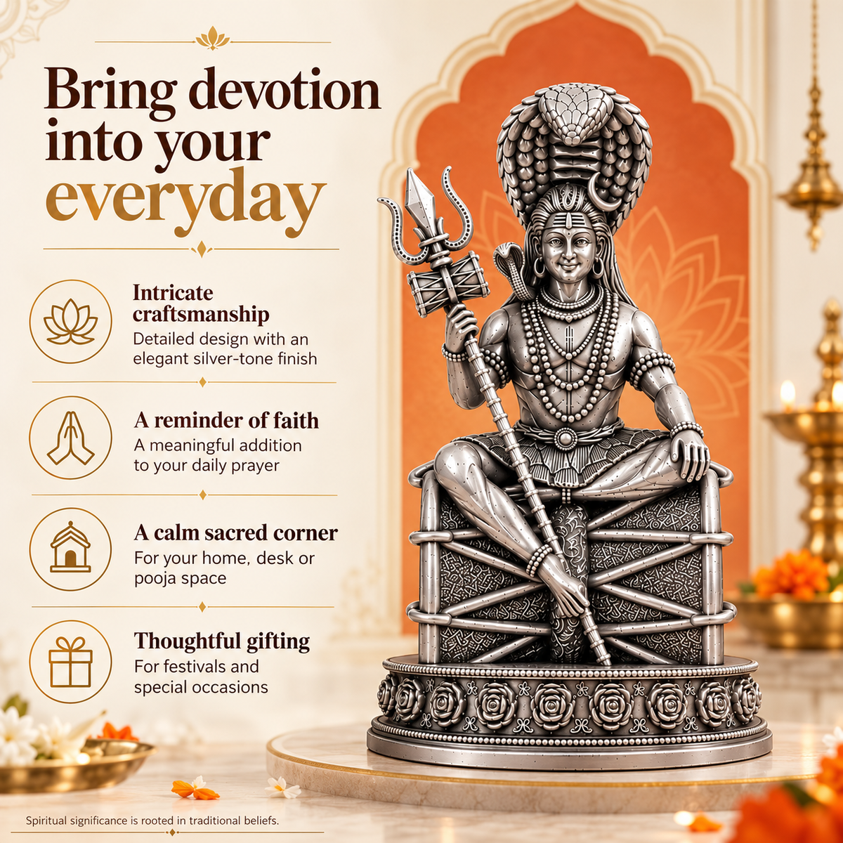 Nageshwar Mahadev Ji Idol for Home, Car & Office – Gold & Silver Finish