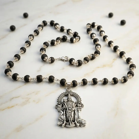 Karungali Malai with Silver Murugan Pendant