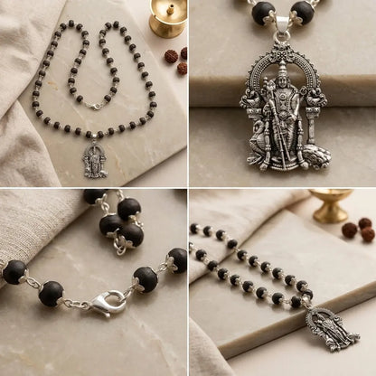 Karungali Mala with Silver Murugan Pendant | Sacred & Spiritually Pure
