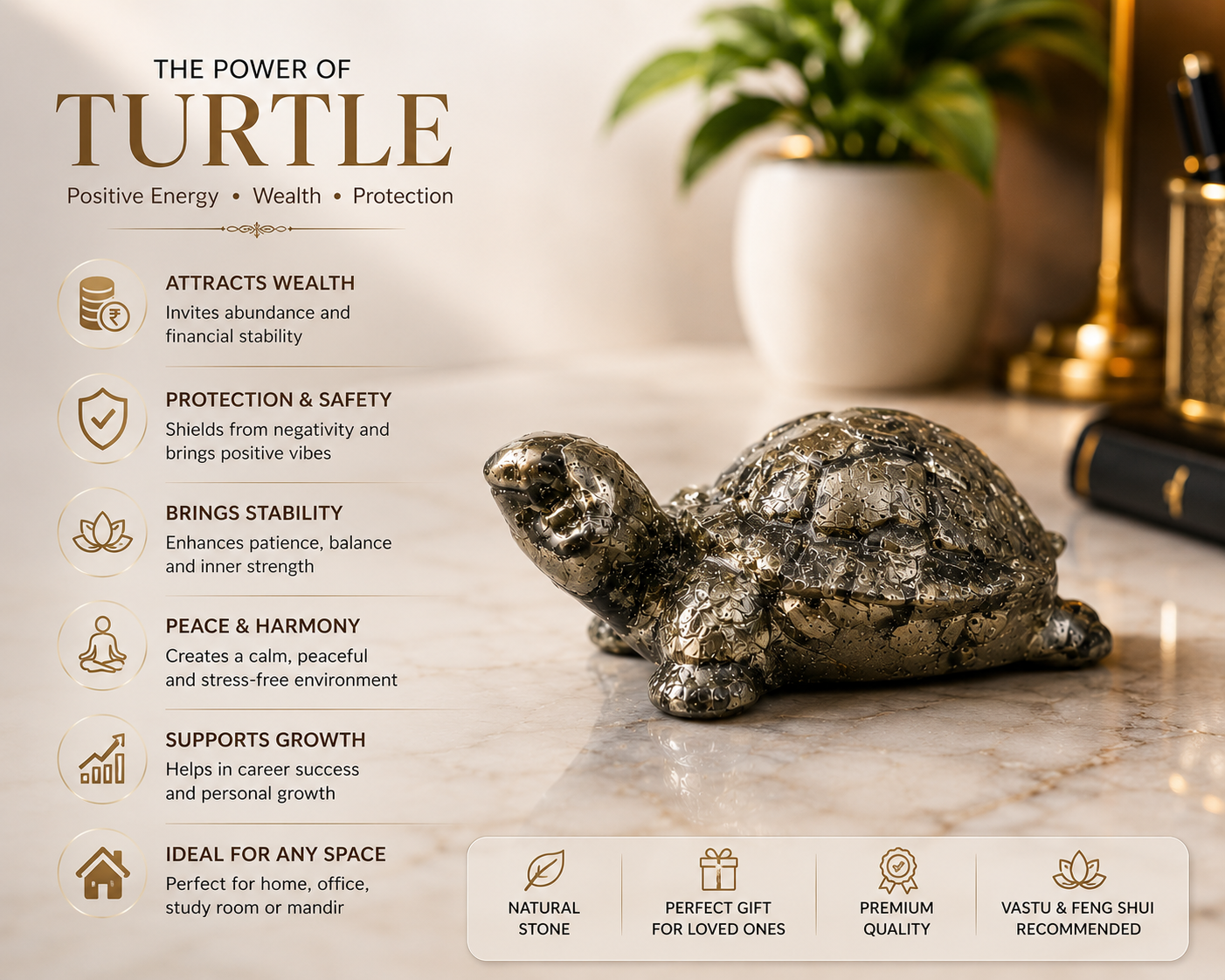 Natural Pyrite Vastu Tortoise (Kachhua) | Wealth, Stability &amp; Positive Energy